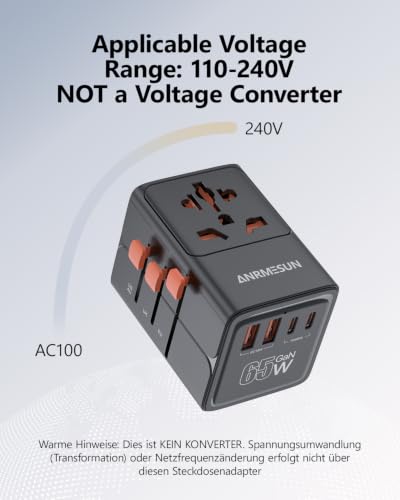 Universal Travel Adapter (65W 2A2C Black)