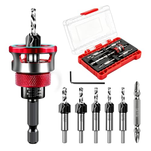 Countersink Drill Bit Set with Adjustable Depth Stop