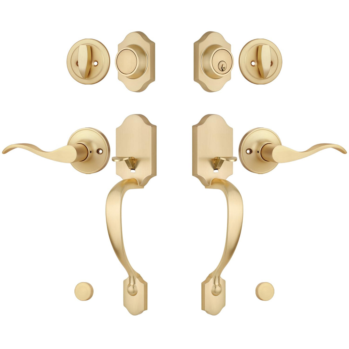 Gold Double Front Door Handle Set (Satin Brass)