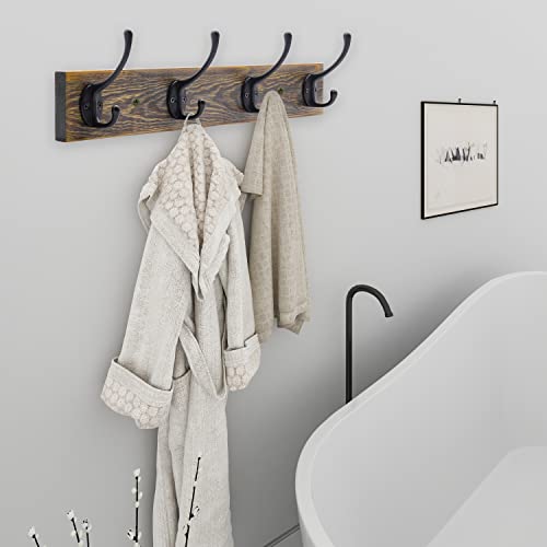 Wall Mounted Coat Rack (Antique wood / 2 Item-4 Hooks)