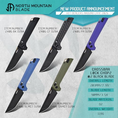 NMBT Chop2 Folding Pocket Knife Crossbar Lock 3.54" D2 Blade