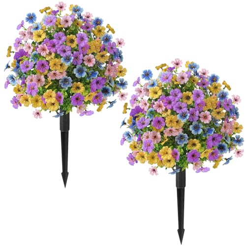 Outdoor Artificial Violet Flowers with Ground Stake