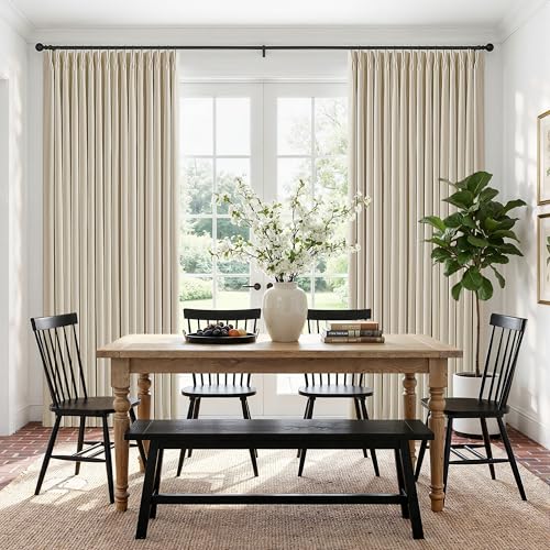 Cream Beige Pleated Linen Blackout Curtains 100 Inches Long for Bedroom (Cream Beige / 50"W x 100"L (Pack of 2))