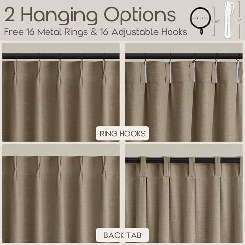 96 Inch Pinch Pleated Semi Sheer Linen Blend Curtains 2 Panels Dark Flax (Dark Flax / 40"W x 96"L (Pack of 2))