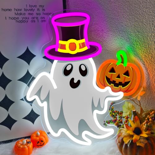 Halloween Neon Sign Dimmable UV Printed Boo Spooky Pumpkin Ghost Neon Light