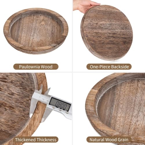 Round Wooden Candle Holder Trays for Coffee Table (Distressed)