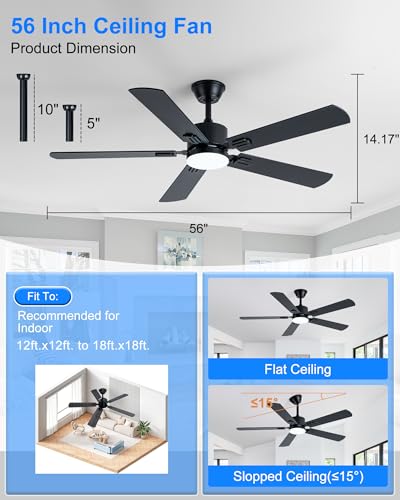 56 Inch Black Ceiling Fan with Display Remote (Black SY39-56IN)
