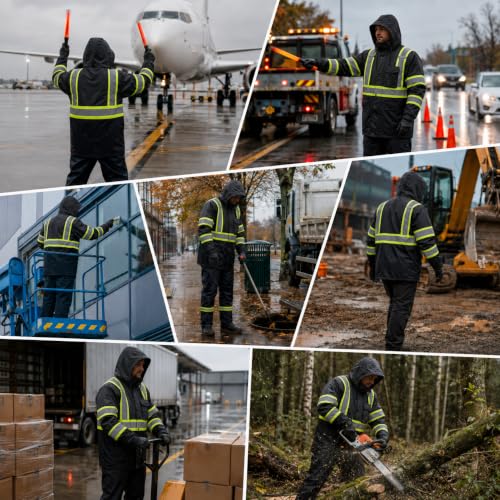 Rain Jacket Men Hi Vis Rain Coats Reflective Raincoat High Visibility Work Suits for Men Women Waterproof (RS250 (X-Large / Black)
