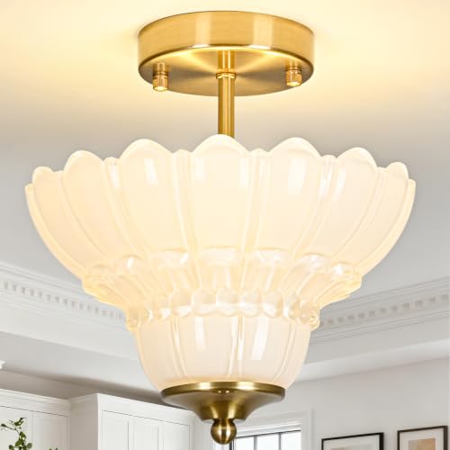 Semi Flush Mount Light with Floral Shade