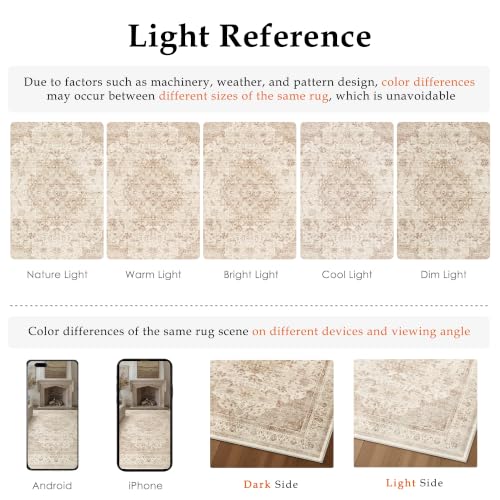 8x10 Beige Washable Area Rug Non Slip Vintage Carpet (Vintage | Beige / 8' x 10' (Rectangular))