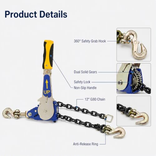 2 Pack 5/16"-3/8" EZ Ratchet Chain Binder with G70 Grab Hooks, Ratchet Load Binder Kit, 5400 lbs WLL Heavy Duty Cargo Tie Down for Flatbed Trailers & Trucks (5/16" - 3/8"(2 Pack))