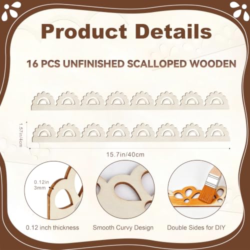 Unfinished Scalloped Decorative Wood Trim Scalloped Edge Decorative Wood Molding Cute DIY Moulding Trim for Home Wall Window Cabinet Shelf Door Frames Decoration