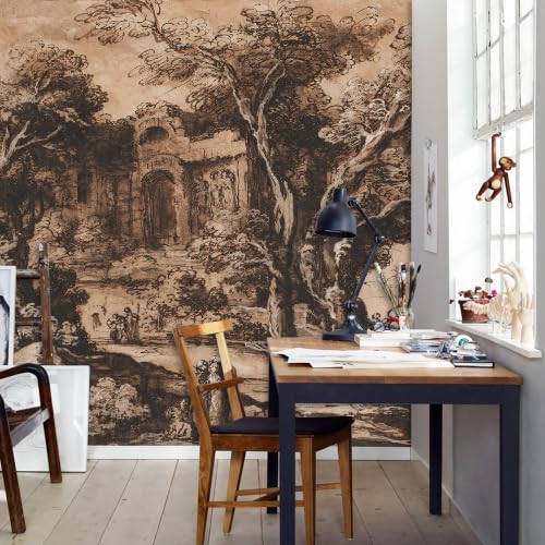 Brown Ink wash Natural Wildness and Classical Architectural relics Landscape Painting self (SDY-35 / 118" x 83")