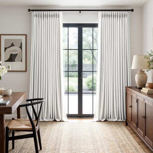 Pinch Pleated Blackout Linen Curtains Beige White 2 Panels 50"Wx84"L (Beige White / 50"W x 84"L (Pack of 2))