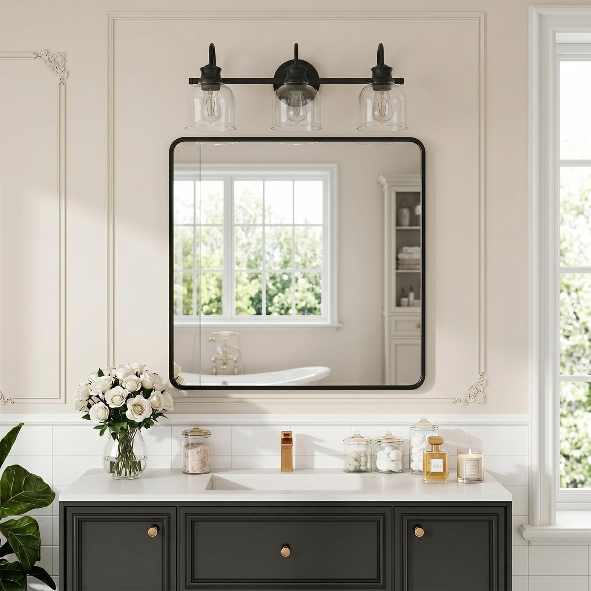 3 Lights 24" Bathroom Vanity Light Fixtures (Black / 3 Lights)