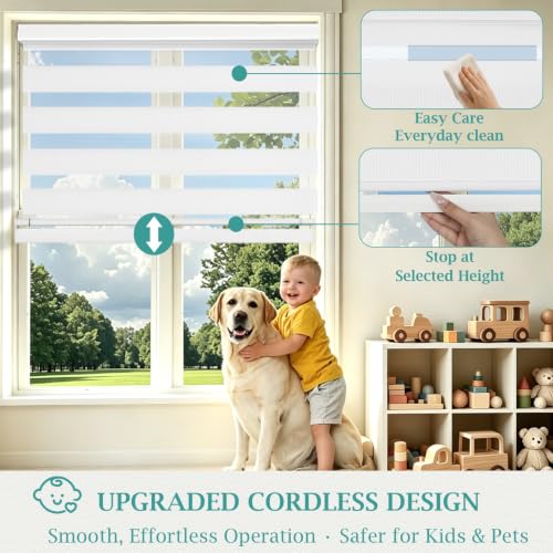 Cordless Zebra Blinds for Windows (White / 32.5"W x 72"H)