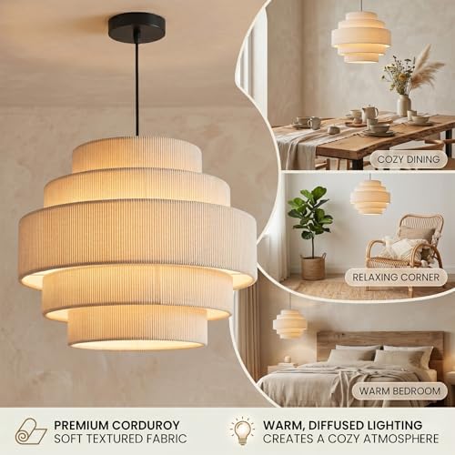 5 Tier Corduroy Pendant Light for Kitchen Island (Beige)