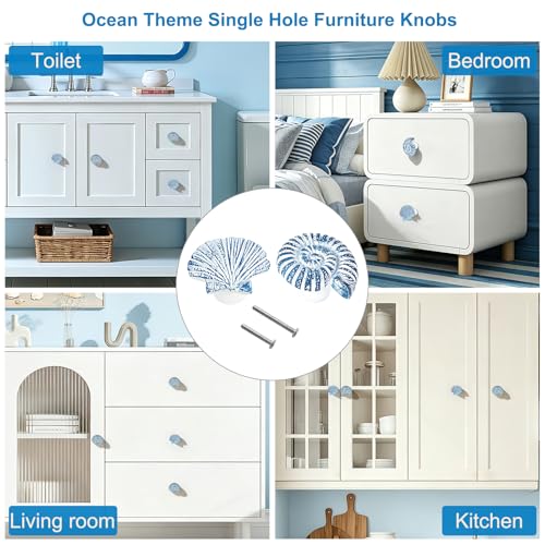 Coastal Cabinet Knobs Set of 6 (Deep Blue Seashell)