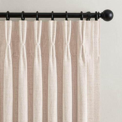 84 Inch Blackout Linen Curtains Viral Pinch Pleated Memory Trained Thick Textured 2 Panels for Boho Farmhouse Kids (Linen / 50"W x 84"L (Pack of 2))