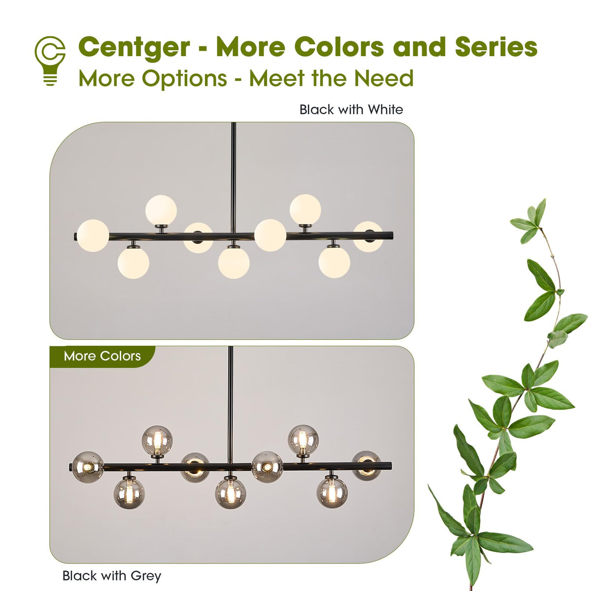 Linear Sputnik Dining Chandelier (Black + White / 9-Light 40 Inch)