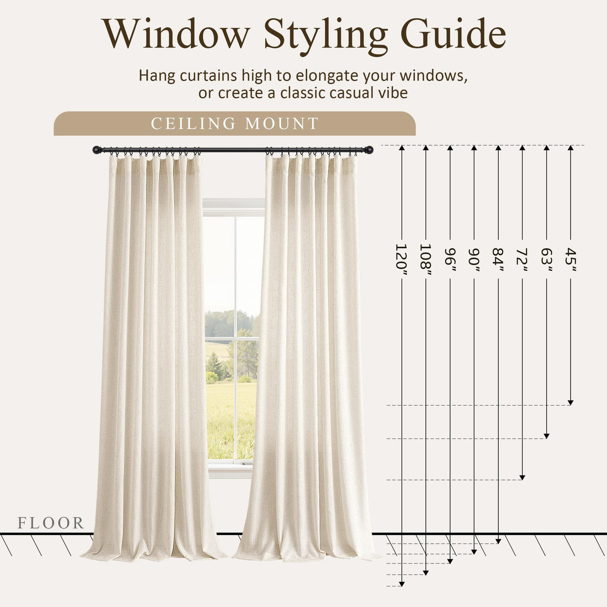 Cream Linen Curtains 80 Inches Long 2 Panels Drapes for Living Room (Linen / 50"W x 80"L (Pack of 2))