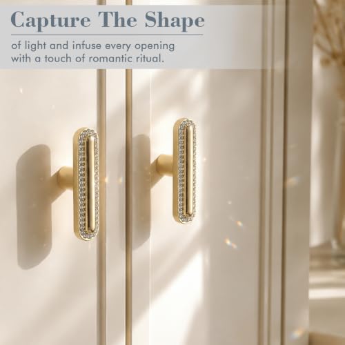Gold T Bar Crystal Drawer Knobs for Kitchen Cabinets and Dressers