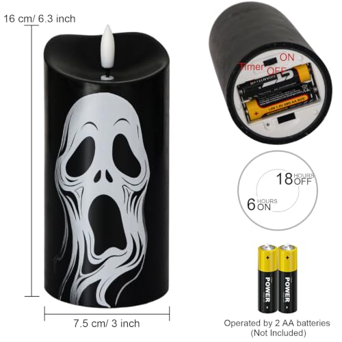 Halloween Black Flameless Pillar Candles with Ghost Decals (Ghost Decals)
