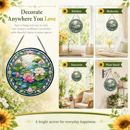 Lotus Flower Suncatcher Stained Glass Window Hanging Lotus Gifts for Women Christmas Lotus Decor Zen Meditation Sun Catcher Home Yoga 6.3 in (Lotus / 6.3 x 6.3 IN)