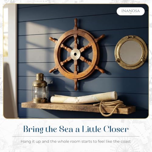 Coastal Voyage Natural Finish Vintage Wooden Ship Wheel Nautical Wall Décor (Brown / 24"L x 24"W)
