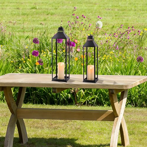 Large Lanterns Decorative Outdoor Indoor (Black / 23in and 19in)