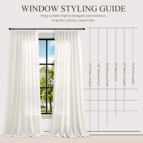 Extra Wide 60 Inch Natural Pleated Linen Curtains 96 Inch Long 1 Panel (Natural / 60"W x 96"L (Pack of 1))