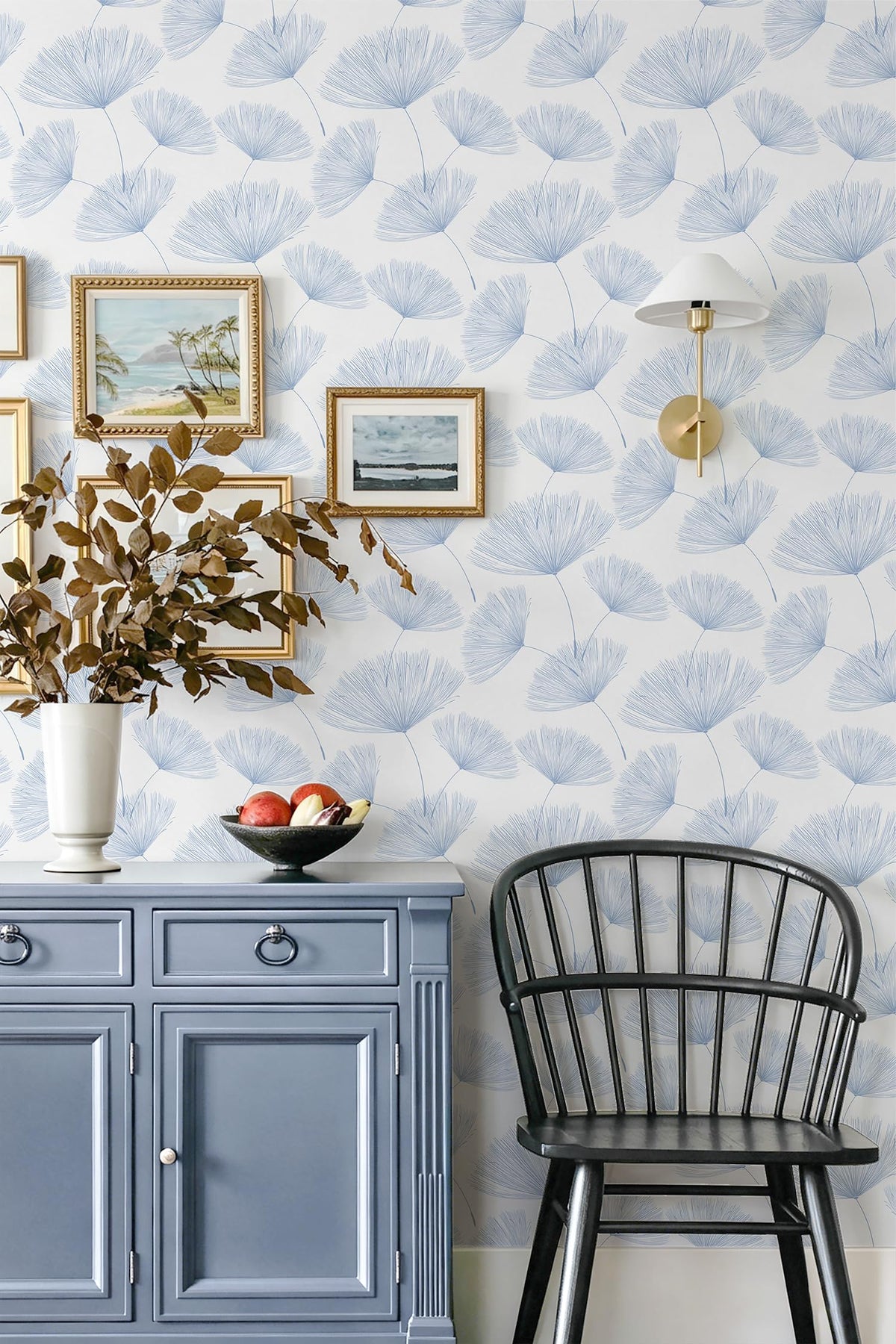 Blue and White Peel and Stick Wallpaper Dandelion 17.3in x197in Contact Paper Peel and Stick Wall Paper Modern Boho Self Adhesive Removable Vinyl Wallpaper for Bedroom Bathroom (Blue/White / 17.3" x 197")