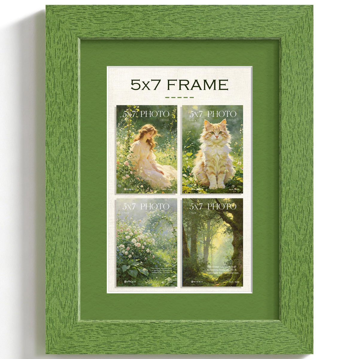 5x7 Green Wood Grain Picture Frame (Green Frame Green Mat / 5x7)