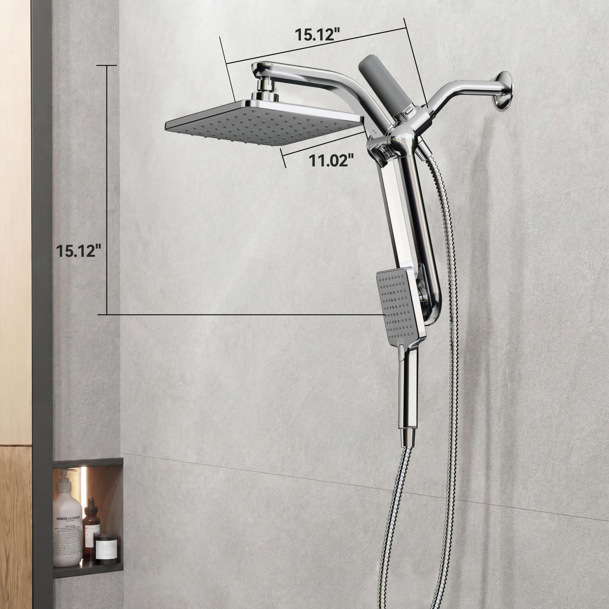 Dual Filtered Rainfall Handheld Showerhead Spray Combo for Bathroom (Chrome)