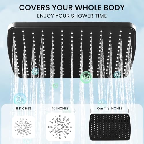 Shower Head with Handheld (A-Matte Black / Rectangular 12")