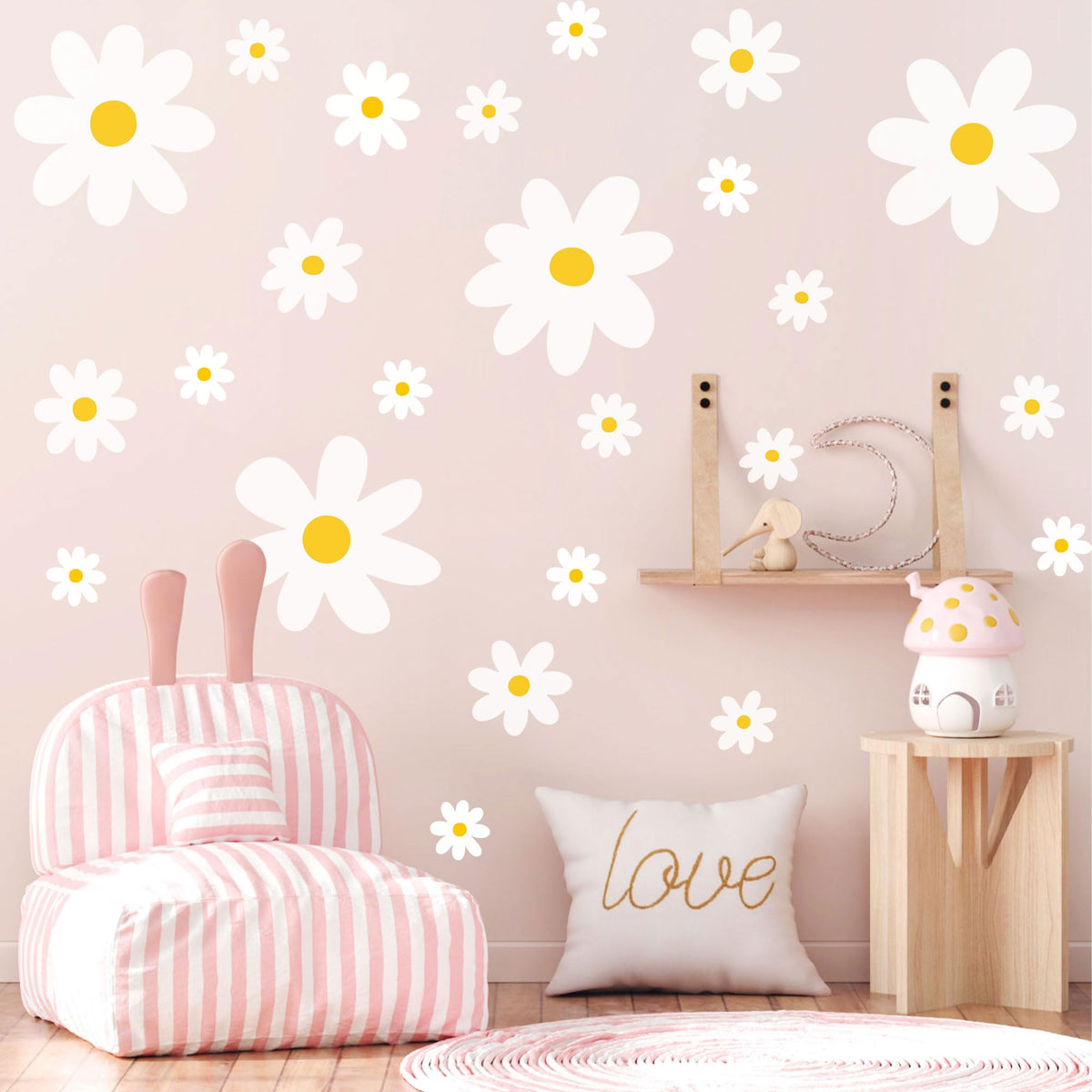 42 Pcs Large White Daisy Wall Decals (White)