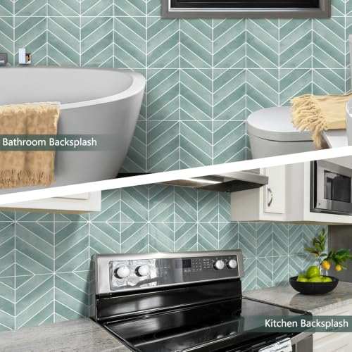 10 Sheets Thicker Herringbone Peel and Stick Backsplash (Blue)