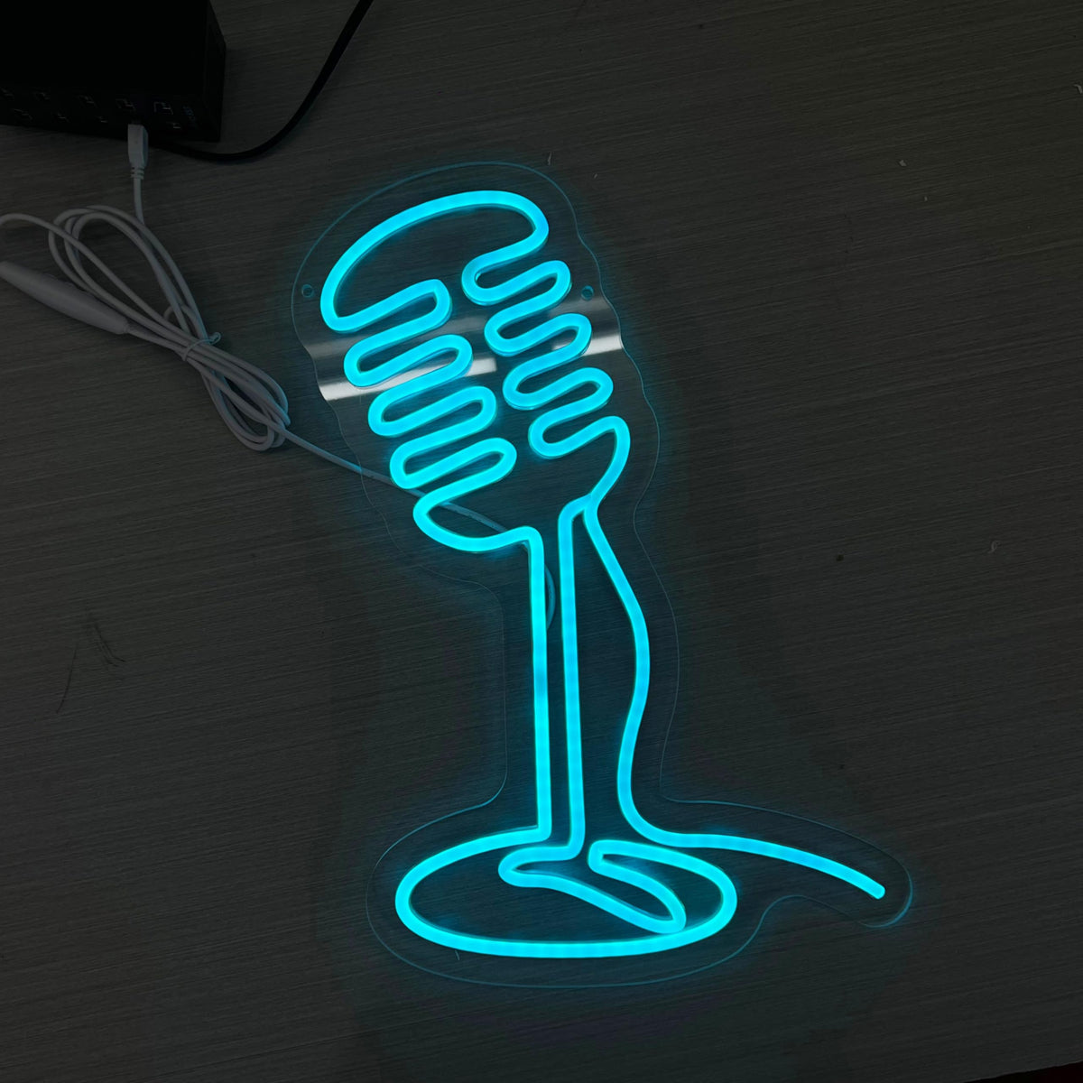 Microphone Neon Sign Podcast Music Studio Wall Accent‑Ice Blue (Microphone-Ice Blue)