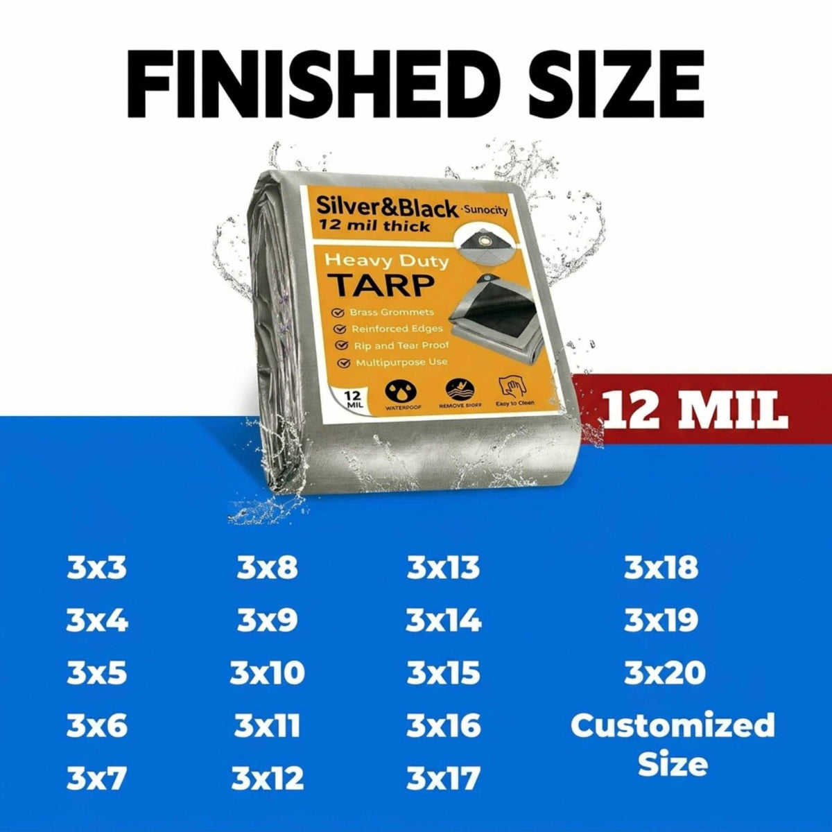 Tarp Customized Heavy Duty Waterproof 3x7 Feet (Silver&black / 3' X 7' Customized Size)