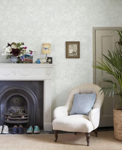 Green William Morris Peel and Stick Wallpaper Floral Contact Paper (Light Green / 17.3" x 78.7")