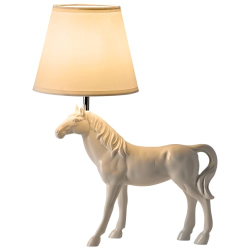 22" Tall Resin Horse Lamp 3 Color Adjustable Desk Lamp Horse Statue with Fabric Shade for Bedside Bedroom Nightstand Study Room