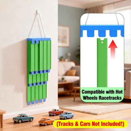 Wall Mounted Track Storage Organizer Compatible with Hot Wheels Race Tracks