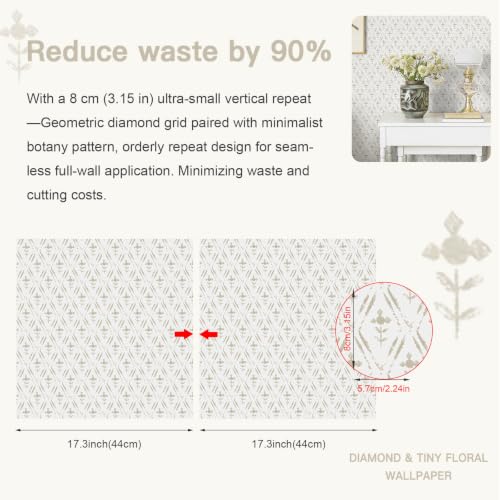 Farmhouse Peel and Stick Wallpaper Tiny Floral Wall Paper Vintage Rustic Cottage Contact Paper Geometric