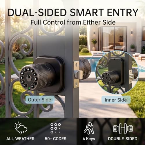 IU62 Dual Sided Keyless Keypad Door Knob with Mechanical Key & USB