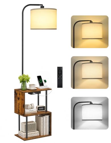 Dimmable Floor Lamp with Table & Charging Station