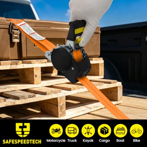 Retractable Ratchet Straps 2pcs 1'' x 10 ft Self Retracting Tie Down Straps (Orange / 2 pack)