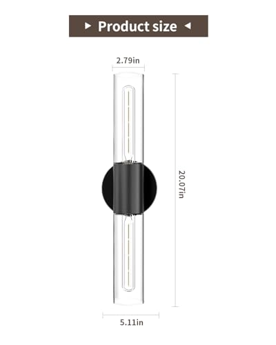 Wall Sconces Set of 2 (Clear Glass-Black)