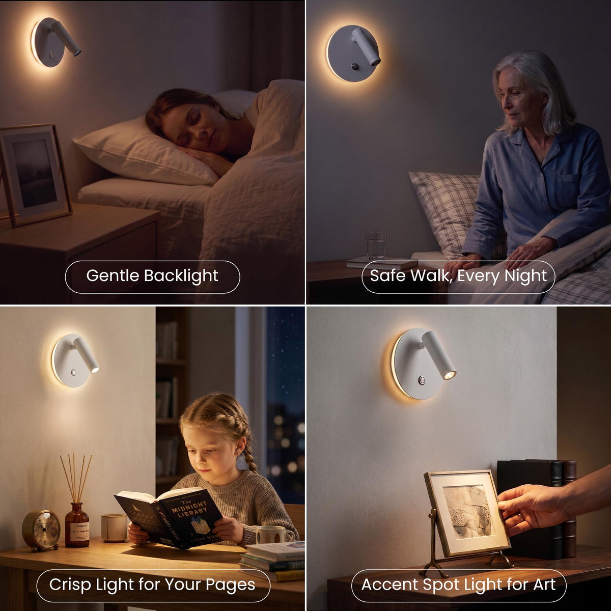 6W LED Bedside Wall Sconce with Switch (White 2Pcs)