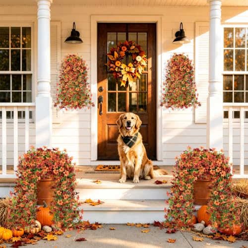 4PCS 688 Blooms Artificial Fall Flowers (4*green Red Orange 720-blooms Six-petaled Hanging Flowers)