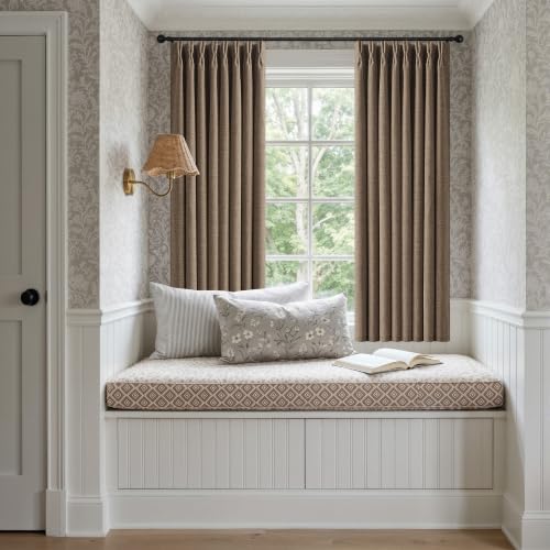 Dark Flax 100% Black Out Pinch Pleated Curtains 63 Inch Long for Bedroom (Dark Flax / 50"W x 63"L (Pack of 2))